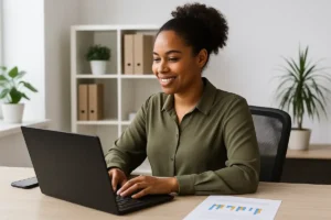 Client regardant son site web en Guadeloupe