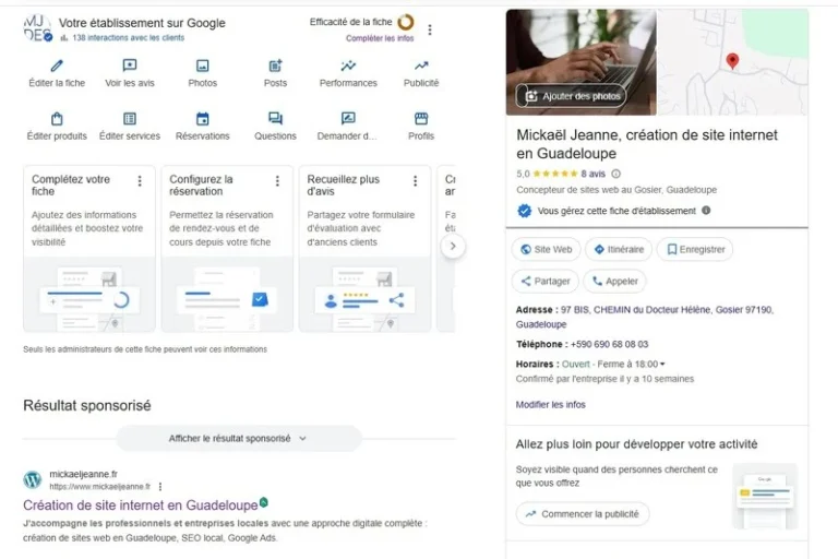 Fiche google business profile Mickaël Jeanne