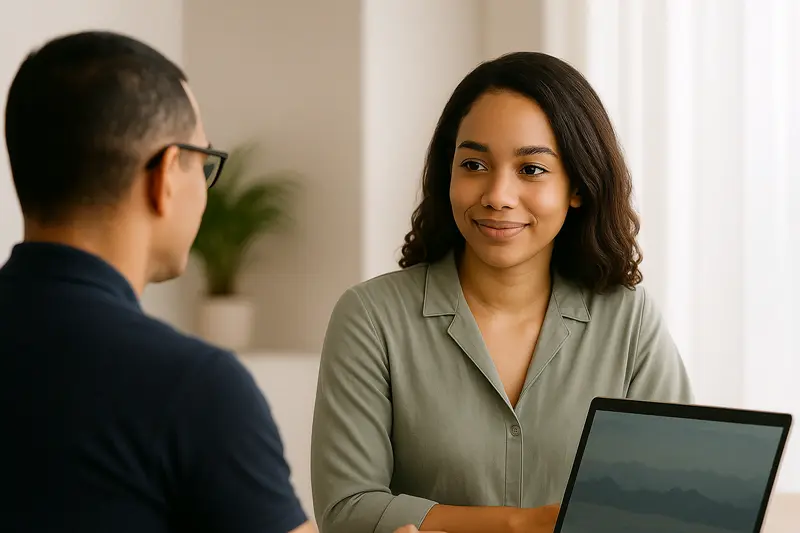 Webmaster avec une cliente satisfaite de la refonte de son site internet en Guadeloupe