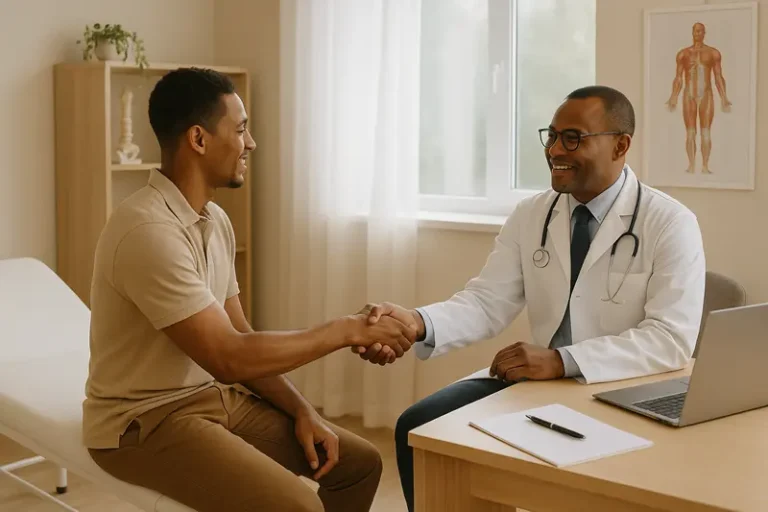 Praticien et patient dans un cabinet en Guadeloupe